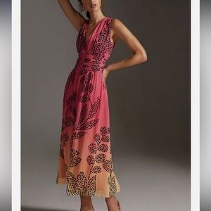 Anthropologie Pink Sleeveless V-Neck Maxi Dress